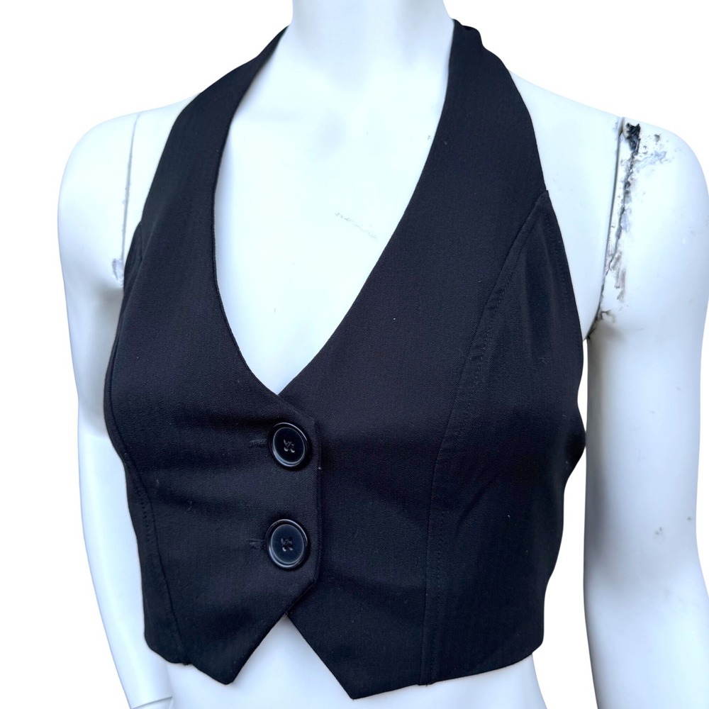 725 Originals Halter Tuxedo Vest Black Cropped Y2K Dark Academia Office Siren M